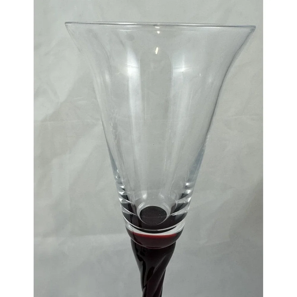 Bombay Wine Glasses Tall Twisted Ruby Red Stem 13